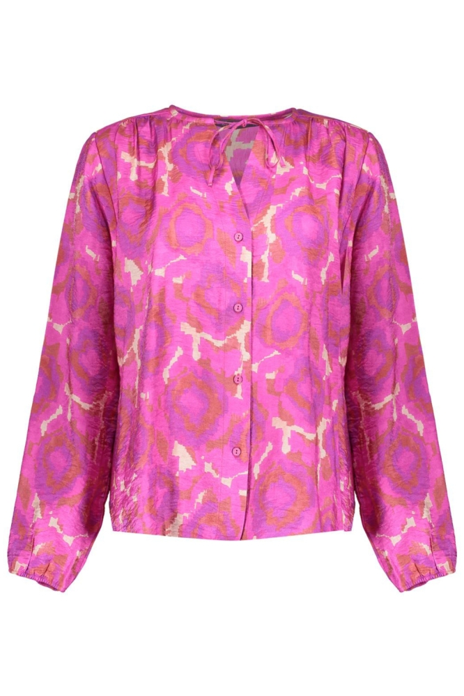 GLANZENDE BLOUSE MET GRAFISCH PATROON 53622 20 PINK/OFF WHITE